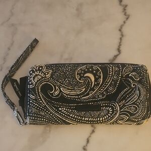 Vera Bradley Black and Cream Paisley Clutch